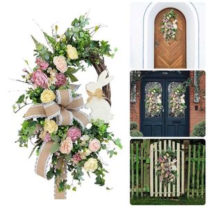 Decoratieve bloemen Pasen bloemen krans lente gelukkige grote kerst buiten faux gras hartdeur kransen voor voor buiten