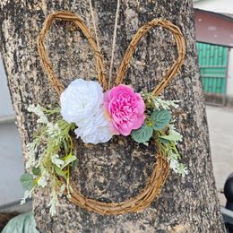 Cerceau de fleurs décoratives de pâques, tentures de porte, couronne de lapins