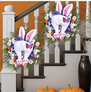 Decoratieve bloemen Easter pluche krans s welkom lente vlinder happy day kleurrijke eieren decor voor thuisdeur