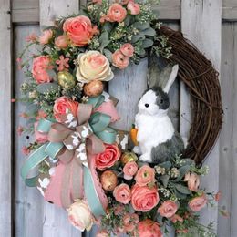 Fleurs décoratives couronne de lapin de pâques fleur artificielle en plastique 40CM pour la décoration de porte d'entrée