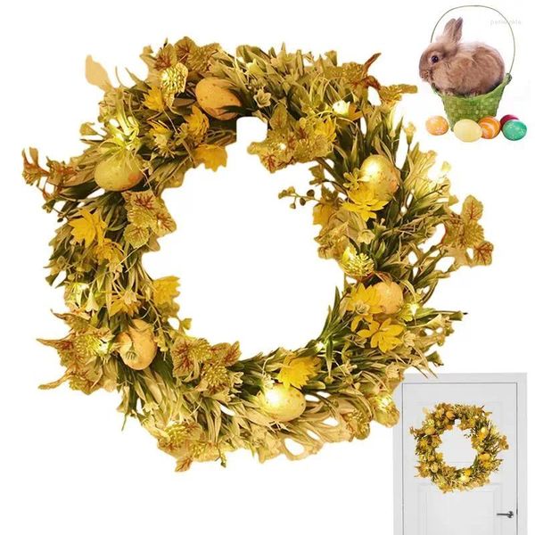 Flores decorativas Guirnalda de primavera de Pascua Guirnalda colgante artificial Huevos coloridos con luces LED Guirnaldas clásicas para puertas delanteras