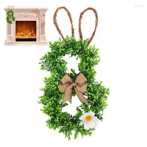 Flores decorativas Corona de pascua Vegetación artificial con coronas de guirnaldas de primavera blanca y arco para