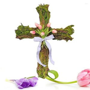 Couronne de fleurs décoratives de pâques, croix de porte, inspirante avec lys, décoration murale, Crucifix pour la maison, la salle de l'église