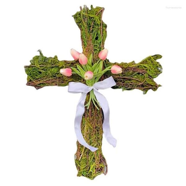 Fleurs décoratives guirlande de pâques porte croix fleur mur Art décor Crucifix pour maison chambre église décoration chrétienne