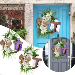 Fleurs décoratives Pâques Pâque Porte de couronne de suspension Bouquet Garlande pour la décoration avant lien de fleur 4 pieds