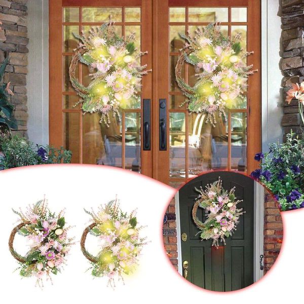 Flores decorativas corona de pascua huevo pared colgante flores artificiales guirnaldas decoración de la puerta decoración de la puerta