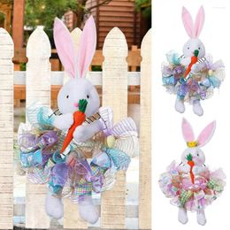 Flores decorativas corona de pascua sosteniendo zanahoria de dibujos animados muñeca colgante adorno de la guirnalda decoración de la fiesta
