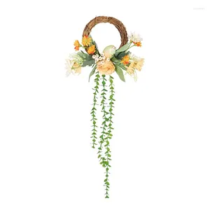 Couronne de fleurs décoratives pour la maison, anneau de fleurs artificielles, guirlande de décoration pour le Festival du printemps, ornements, cadeaux pour porte d'entrée, mur de jardin