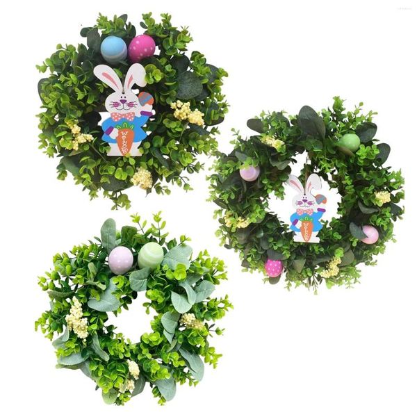 Flores decorativas, guirnalda de Pascua, puerta colgante redonda de primavera para decoración de fondo de fiesta