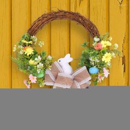 Fleurs décoratives Pâques Couronne de printemps Décoration Oeuf Bow Rustique Porte d'entrée Garland Ornement pour la fenêtre de porche extérieure intérieure