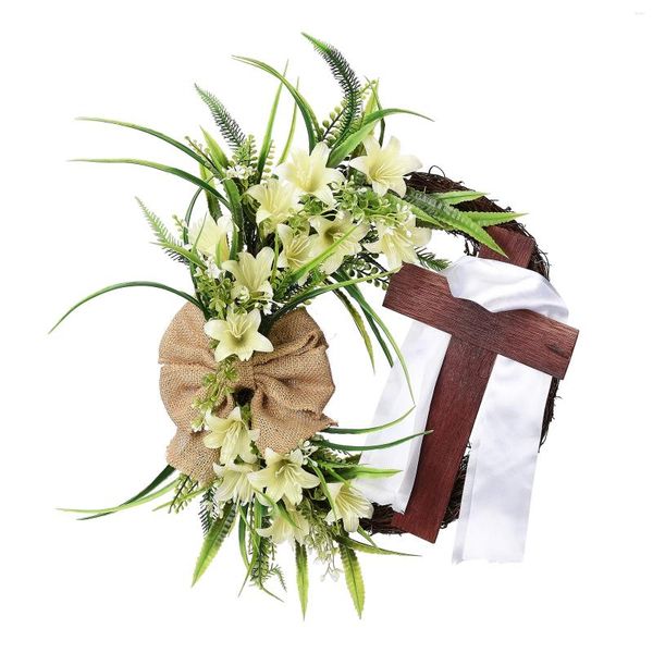 Fleurs décoratives Couronne de Pâques avec croix Garland Simulation Plant Plant Fleur Link Day Day Dorations Outdoor Modern Outdoor Christmas