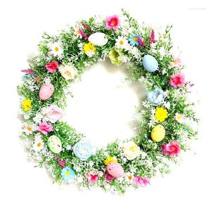 Couronne de Pâques à fleurs décoratives avec œufs pastel pour porte d'entrée, brindilles assorties, décoration d'intérieur colorée, facile à utiliser