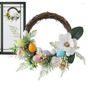 Couronnes de fleurs décoratives de pâques, guirlande de porte d'entrée avec œufs colorés, décoration murale de jardin, porte, fenêtre, cour