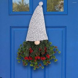 Fleurs décoratives faciles à accrocher la couronne de Noël avec des fausses plantes vertes gnome sans visage festif vibrant pour les fenêtres