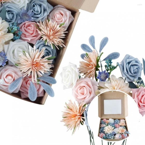 Flores decorativas respetuosas con el medio ambiente, 1 Juego, caja de regalo de rosa de seda de simulación fiable, flor falsa delicada realista para mamá