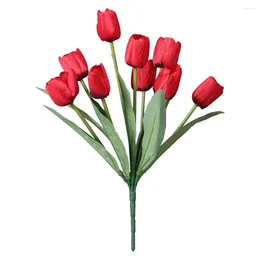 Fleurs décoratives El cadeau bricolage décoration de la maison fausses tulipes Table de mariage jardin vraie touche fleur artificielle Bouquet fête 9 têtes bourgeon