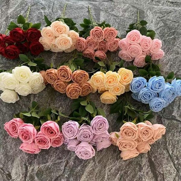 Fleurs décoratives El Room Decor Artificielle Princesse Rose Bundle Soie Fausse Table À Manger Décoration Simulation Plante Verte Roses Roses