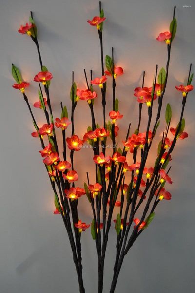 Fleurs décoratives Type électrique LED Blossom Plum Branch Light 40 'Avec 60Led Plus Green Leaf Decoration Cherry 3V DC Adapter