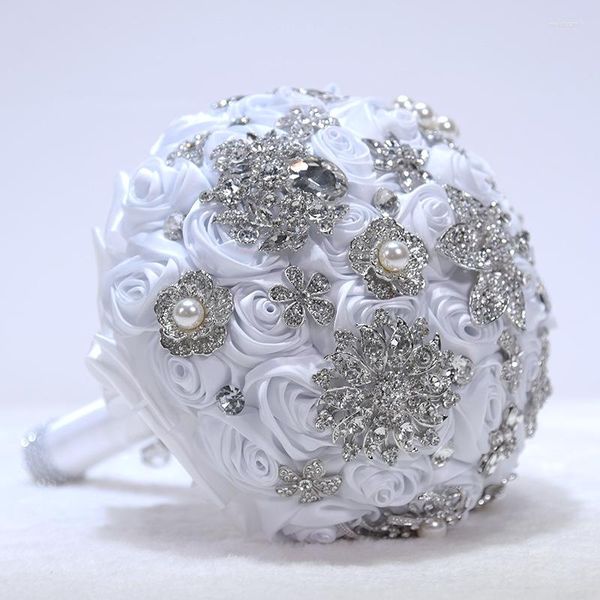 Fleurs décoratives élégantes bouquets de mariage de mariée blancs personnalisés superbes perles perlées cristal broche point