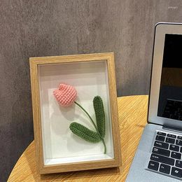 Decoratieve bloemen elegante zonnebloem roos tulp handgebreid bloemboeket Po Frame eeuwige decoratie desktop ornament