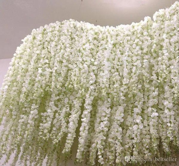 Fleurs décoratives élégantes blanc artificielle de soie de soie gloucine vigne rattan pour centres de centres de mariage décorations bouquet garland home