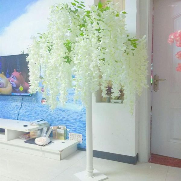 Flores Decorativas Elegante Blanco Flor De Seda Artificial Árbol Simulación Wisteria Douhua Árboles para La Boda Escenario Pasillo Corredor Decoración