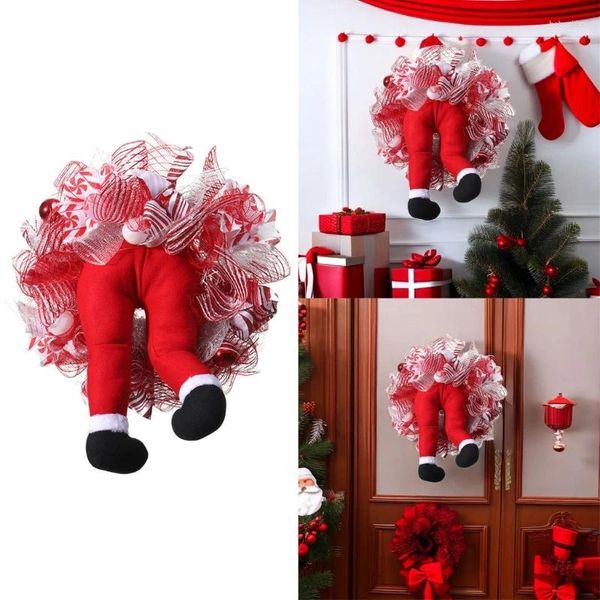 Fleurs décoratives Les jambes d'elfe couronne décoration de Noël décoration de porte en peluche pour la maison
