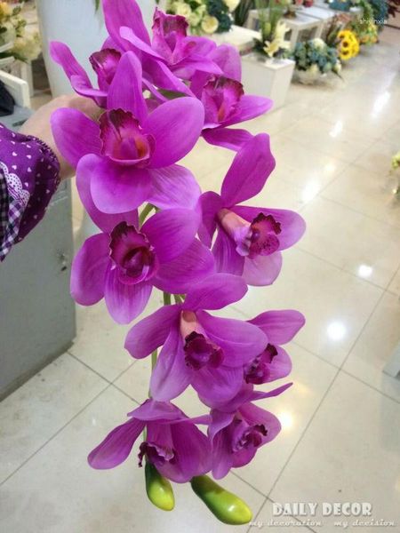 Fleurs décoratives EMS !!! Real Touch / Hand Felt Artificial Latex 12 Heads Whelan 93cm Large Orchid Wedding Wholesale 12pcs