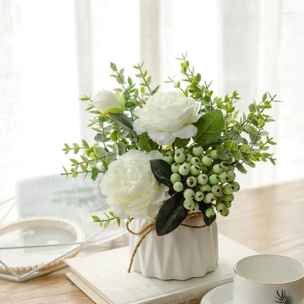 Ensemble de fleurs décoratives d'émulation, vente de belles roses et pivoines artificielles en soie, petit Bouquet blanc, fête à domicile, mariage d'hiver, décembre