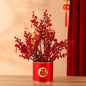 Decoratieve bloemen Emulatie Mini Pine Picks Kunstbloem Kerst Groen Rood Berry Cone Holly Branch Home Tree Decor BH5402 TYJ