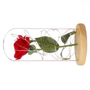 Decoratieve bloemen Betoverde rode zijden Rose Light Eeuwige bloemenglazen lampenkap met LED romantisch cadeau voor huwelijksverjaardag