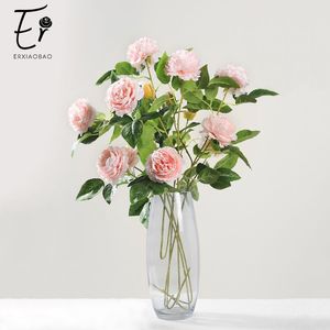 Flores decorativas Erxiaobao Hermosas 3 cabezas Peony Bud Artificial Rojo Rosa Blanco Azul Plantas de flores de seda falsas para la decoración del hogar de la boda Wre