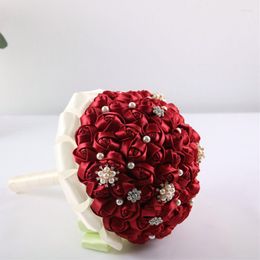 Fleurs décoratives Est 1 pc/lot rouge artificiel Royal Bouquets De Mariage demoiselle d'honneur cristal mariée Bouquet De Mariage