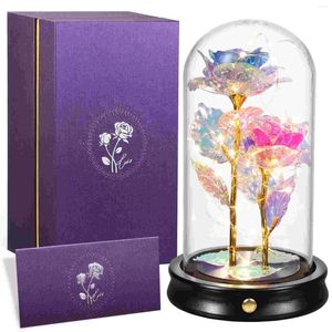 Fleurs décoratives ETEREAUTY Roses doubles en dôme de verre pour toujours avec 20 lumières LED Coffret cadeau de luxe pour la Saint-Valentin, la fête des mères