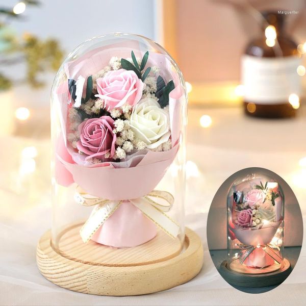 Fleurs décoratives vie éternelle fleur séchée Rose Bouquet verre couverture accueil affichage envoyer petite amie cadeau d'anniversaire