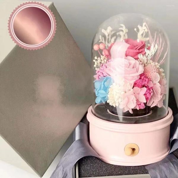 Flores decorativas rosas conservadas eternas cúpula cúpula música cabeza de flores rosa para siempre amor boda favorita regalos del día de las madres para mujeres