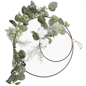 Fleurs décoratives Eucalyptus coton Double anneau tenture murale conception mariage Bouquet décoration transfrontalière artificielle cerceau couronne maison