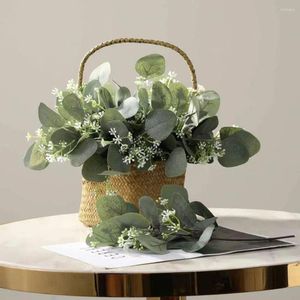 Fleurs décoratives feuille d'eucalyptus décor feuilles artificielles réalistes Branches pour la maison Po accessoires 7 pièces fausse verdure avec tiges
