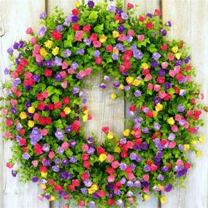 Flores decorativas Guirnalda de hojas de eucalipto Regalo brillante artificial Hecho a mano Encantador Primavera Verano Decoración Planta Puerta Colgante Plástico