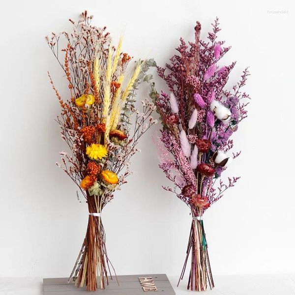 Flores decorativas Hojas de eucalipto Flor Hierba de pampa seca Planta real Ramo de colas de conejito para arreglos de boda Decoración de mesa para el hogar Boho