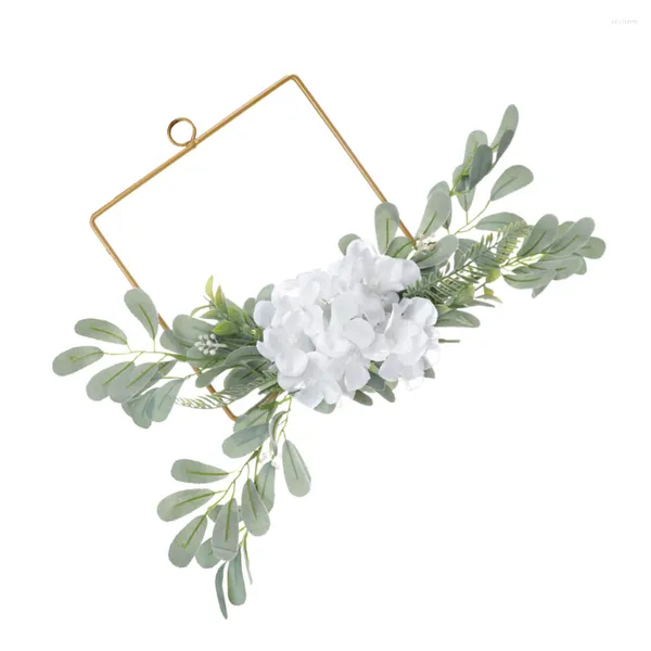 Fleurs décoratives feuilles d'eucalyptus guirlande pour porte d'entrée fleur artificielle cadre en métal printemps décor à la maison vert