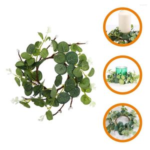 Couronne de fleurs décoratives d'eucalyptus, feuilles de verdure artificielles pour Table, couronnes de printemps, anneaux, petit support conique