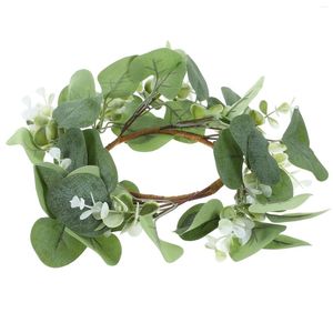 Couronne de fleurs décoratives d'eucalyptus, faux anneau de noël en papier, feuilles artificielles, anneaux pour feuille de pilier