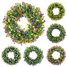 Fleurs décoratives couronne d'eucalyptus coloré printemps été guirlande florale décoration de la maison multicolore 45 cm ornement de porte PVC artificiel