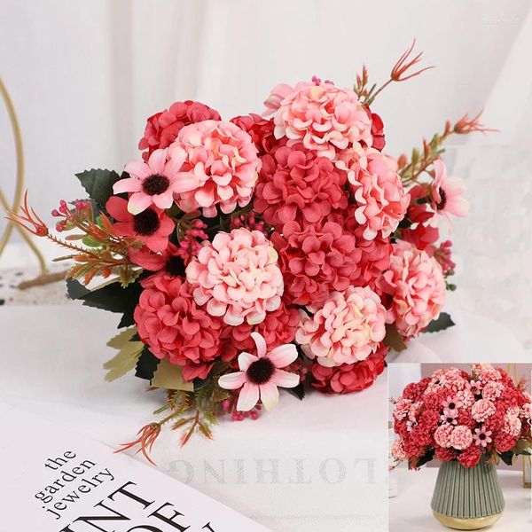 Fleurs décoratives Bouquet artificiel européen hortensia décoration de noël maison faux Vase de fleur plante de mariage tenu à la main