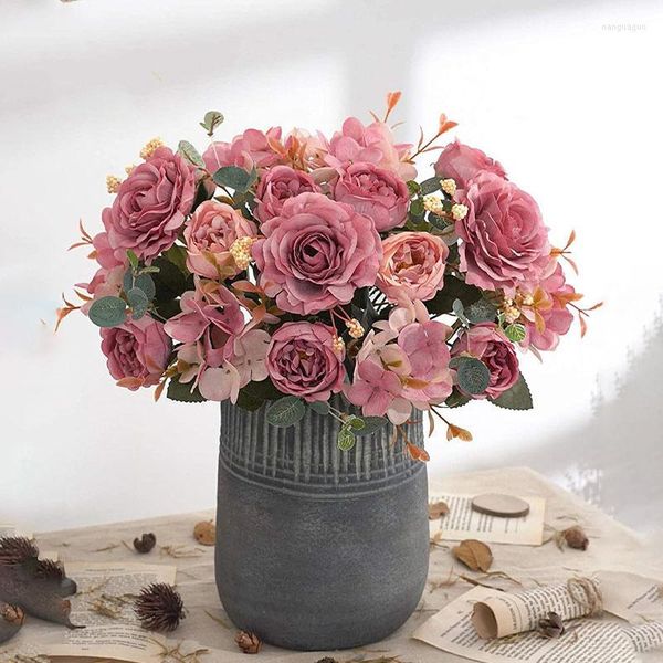 Fleurs décoratives européenne artificielle hortensia pivoine Bouquet faux salon décoration mariage maison tir accessoires