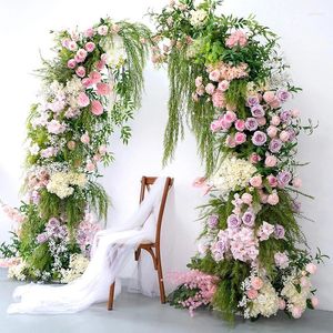 Fleurs décoratives Style pastoral européen Green Rose Rose Florale Runnal Running Outdoor Marriage fond de mariage Horn Arc Decoration Arrangement floral