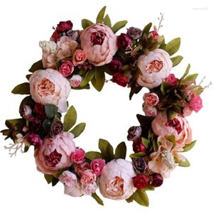 Fleurs décoratives couronne de pivoine européenne rétro décoration de linteau de porte guirlande simulée pour la maison anniversaire fête de mariage décor suspendu