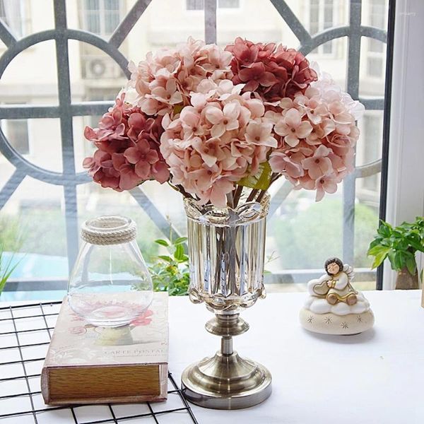 Fleurs décoratives Silk européen Hortensia Vases artificiels pour les plantes de mariage à la maison