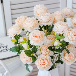 Fleurs décoratives style européen Simulation de pivoine 3-tampes Fleur Fleur Decoration de mariage Rose artificiel Bouquet blanc rouge rose